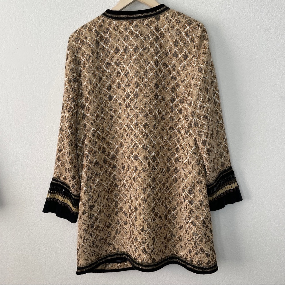 Chico's Metallic Gold Tapestry Pea Coat Majestic Art to Wear Unique Cuff Details - Picture 6 of 11